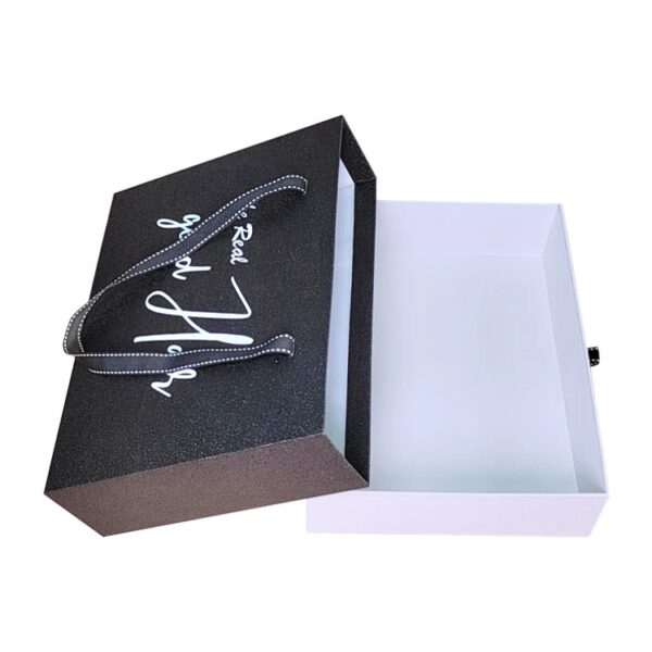 Glitter Paper Drawer Style Gift Box With Ribbon